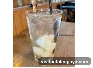 Glass of water with ice and straws
