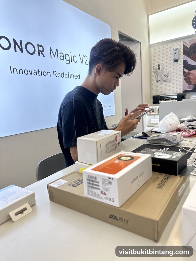 Man using a smartphone in a store