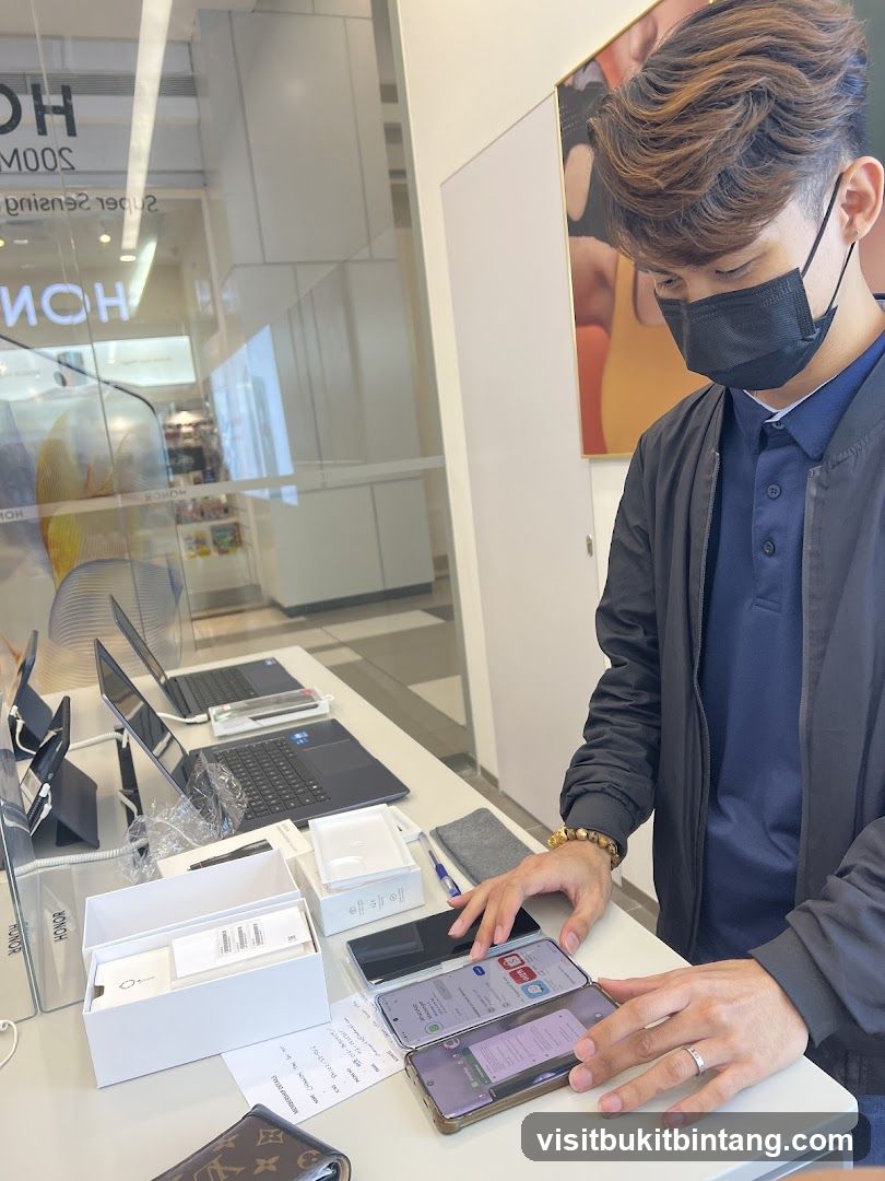 Man demonstrating smartphones in a store
