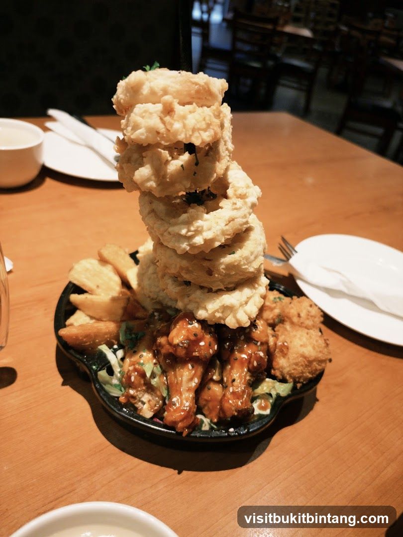 Tower of Onion Rings and Chicken Wings