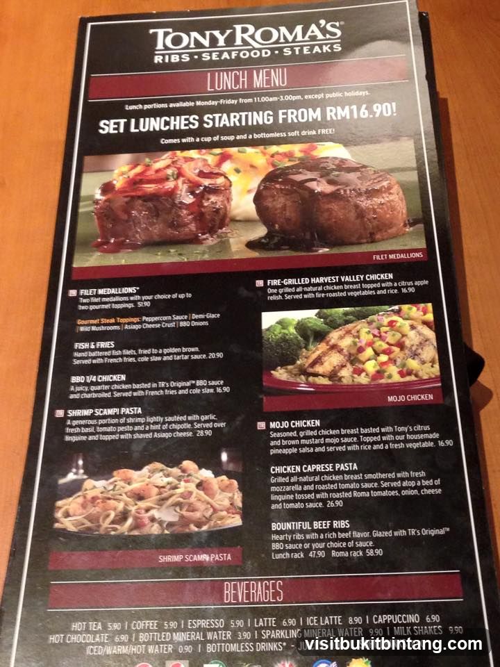 Tony Roma's Lunch Menu