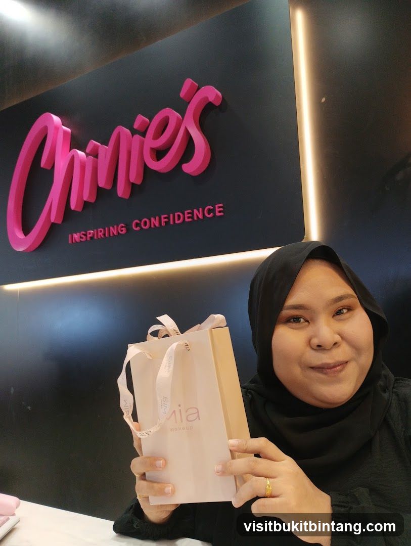 Woman holding a shopping bag with makeup