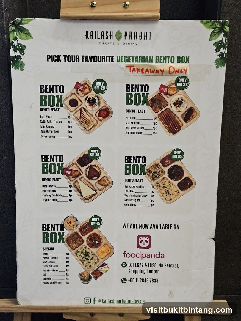 Kailash Parbat Vegetarian Bento Box Menu