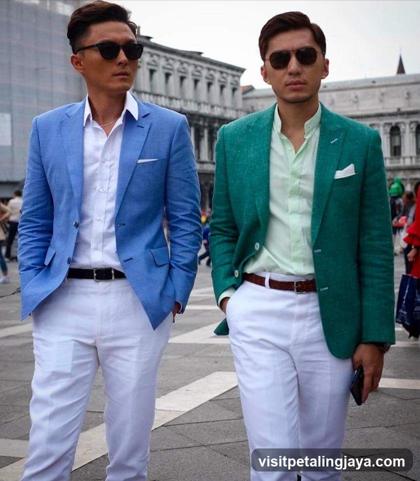Men in Colorful Suits Walking