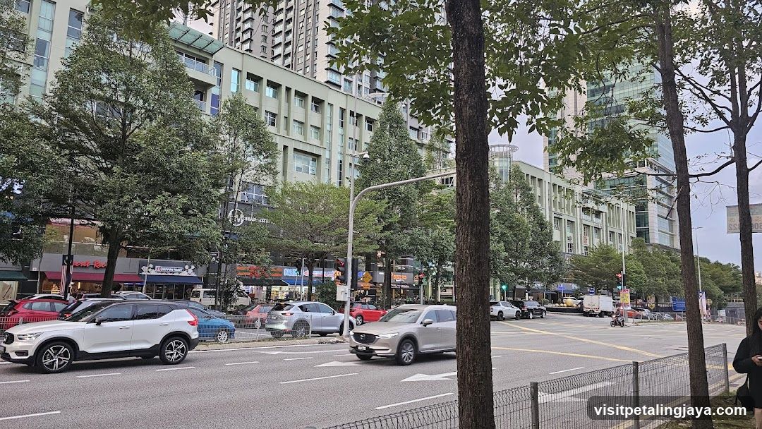 Urban Street Scene with Vehicles and Buildings
