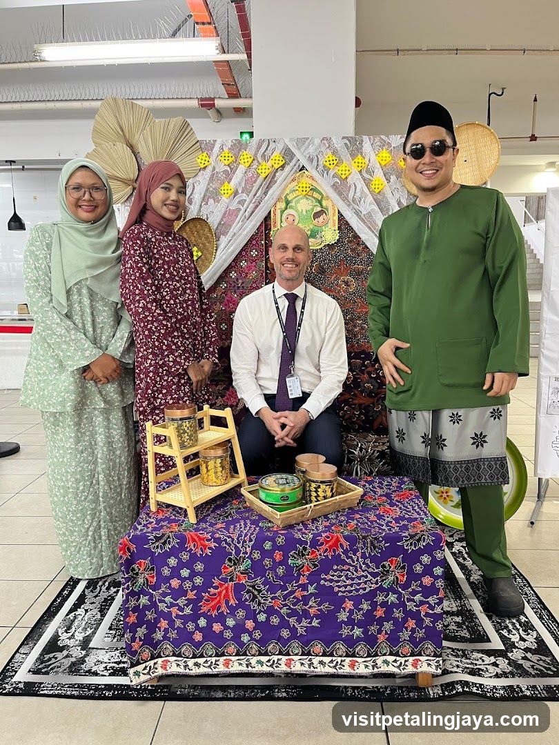 Group photo with cultural display