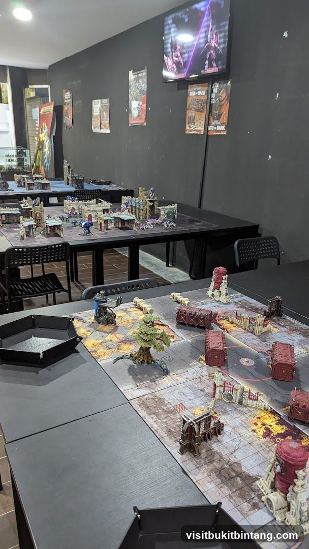 Wargaming tables set up for play