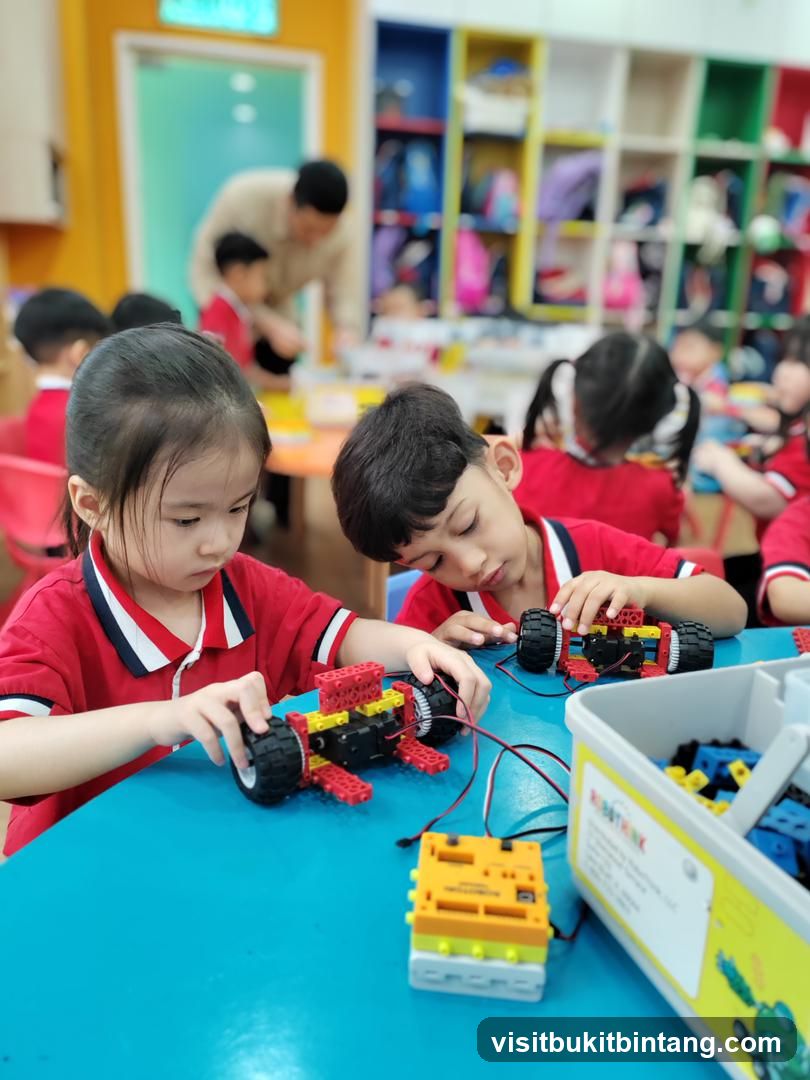 Children building robots
