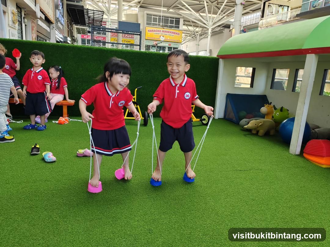 Children playing with stilts