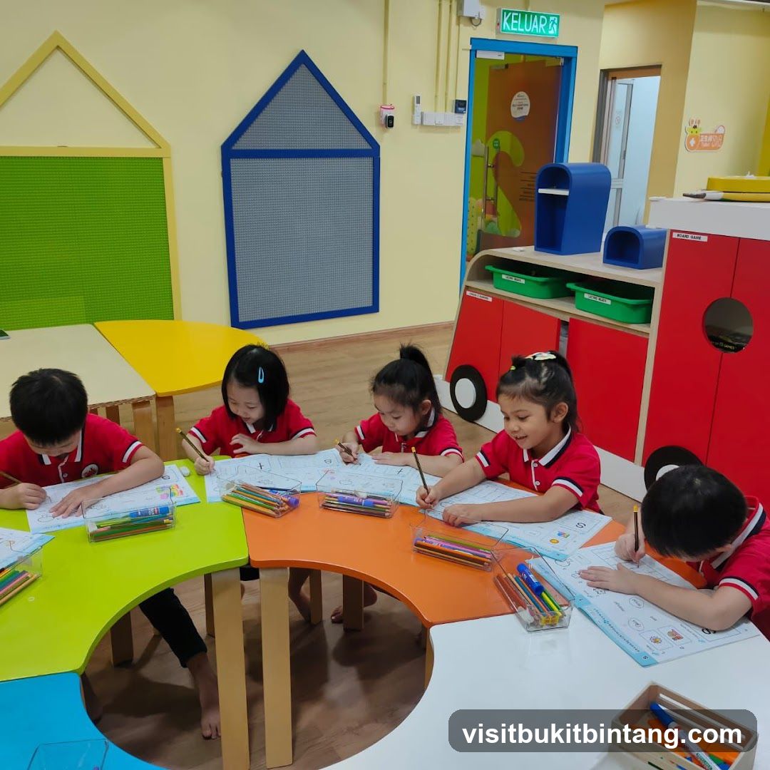 Children coloring at a table