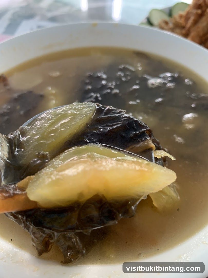 Close-up of a Spoonful of Soup with Vegetables