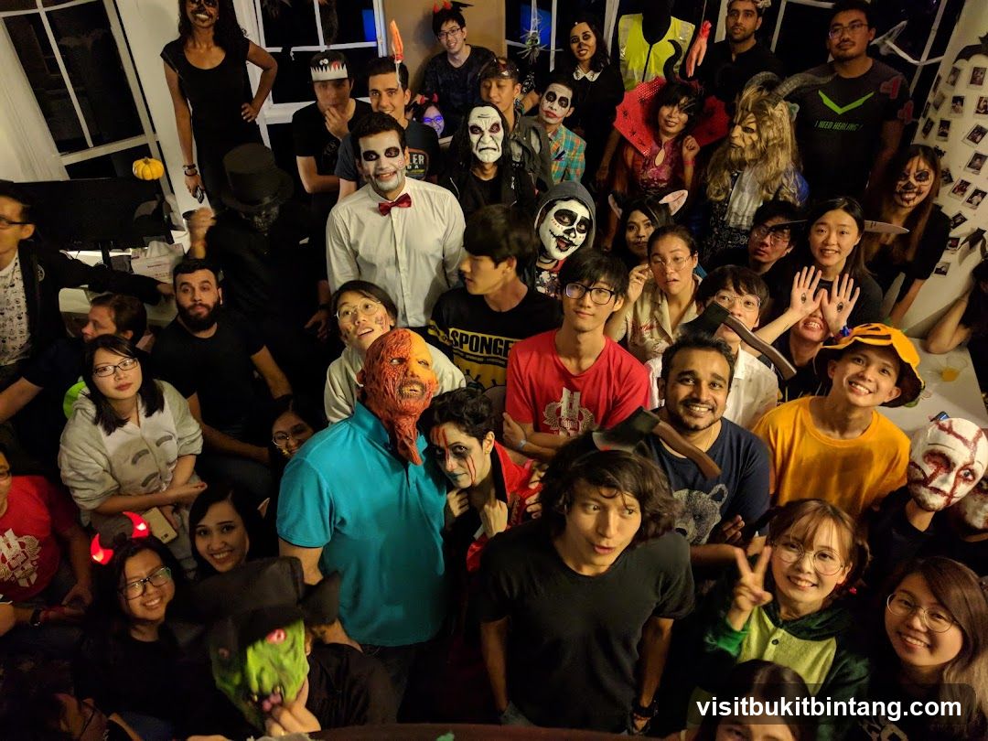 Group of people in Halloween costumes