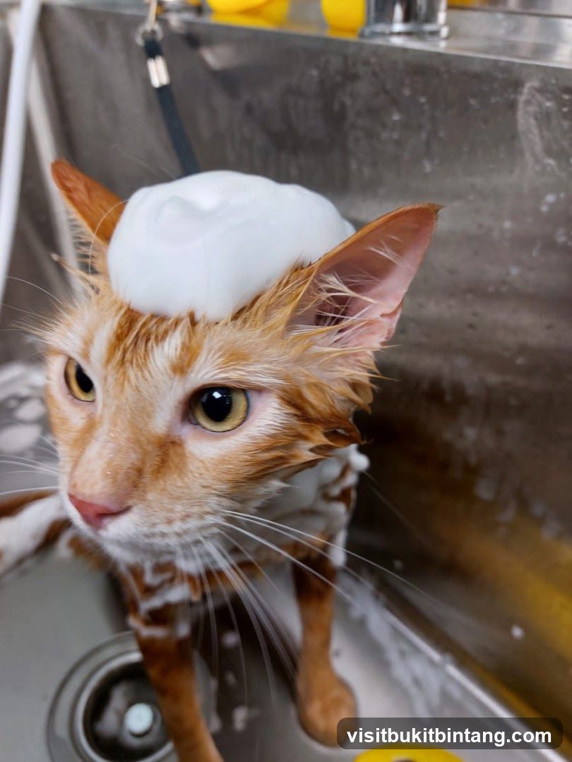 Cat getting a bath