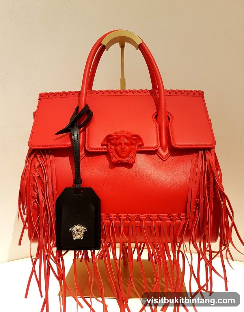 Red Leather Handbag with Fringes