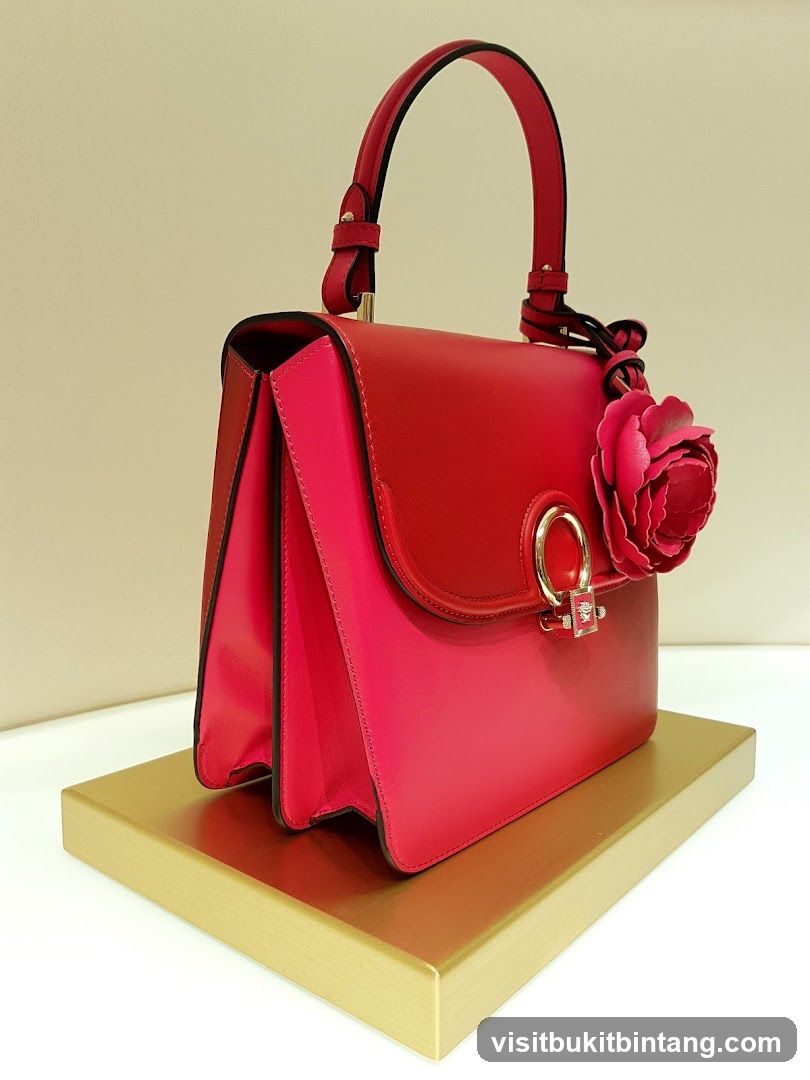 Red Handbag with Flower Accent