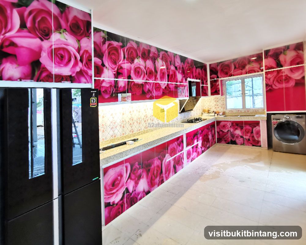 Kitchen with Rose-Themed Cabinetry