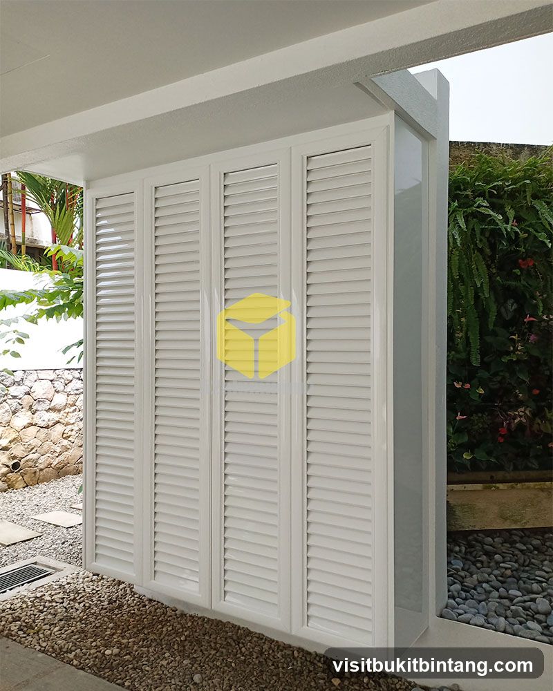 White Louvered Doors with Yellow Logo