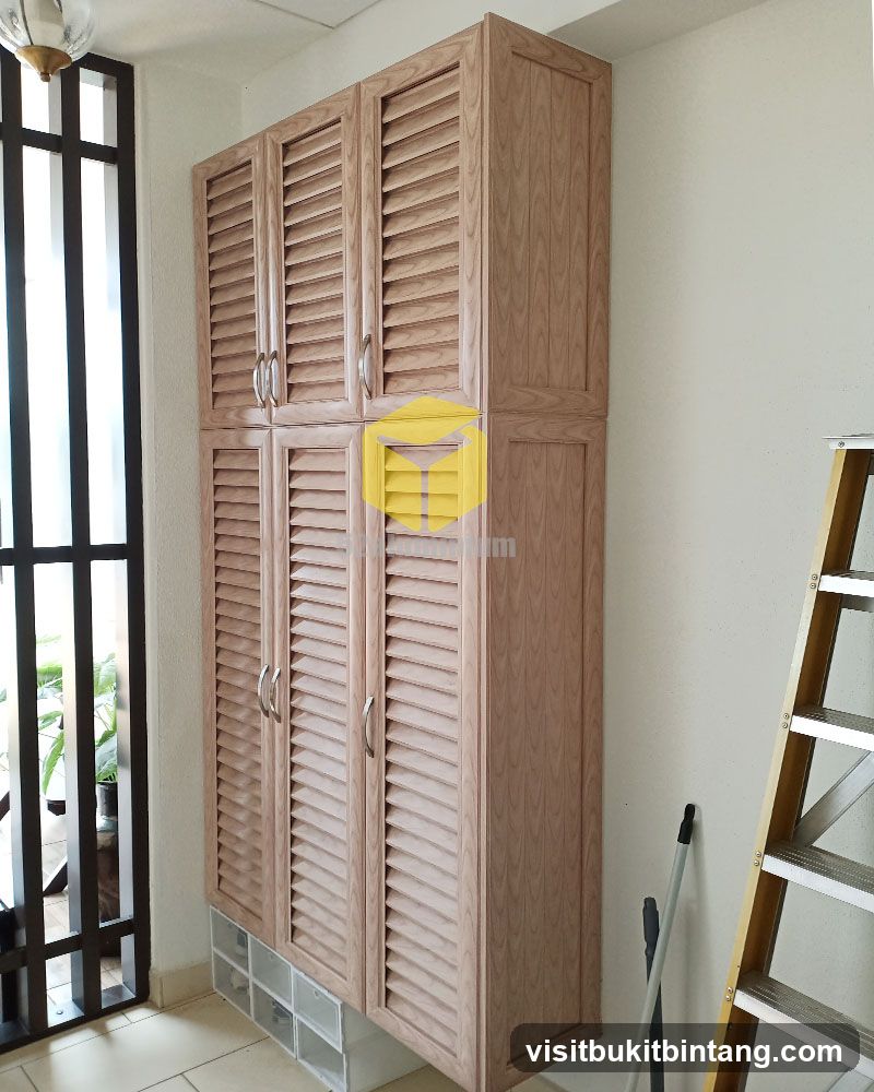 Tall Wooden Cabinet with Louvered Doors
