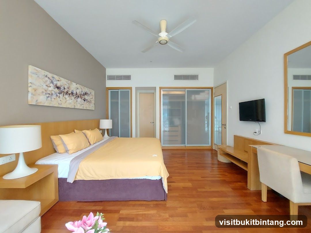 Modern Bedroom with King-Size Bed and Desk