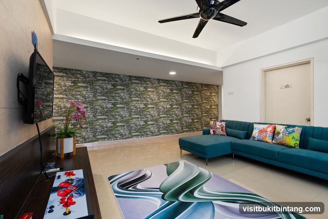 Modern Living Room with Teal Sofa