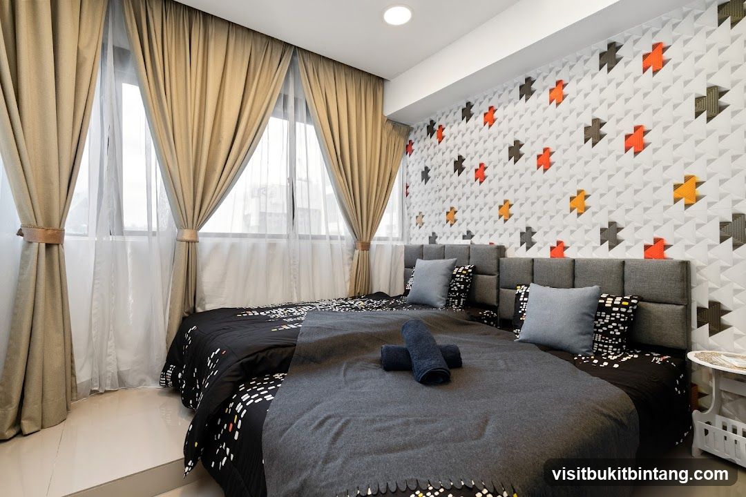 Modern Bedroom with Geometric Wallpaper