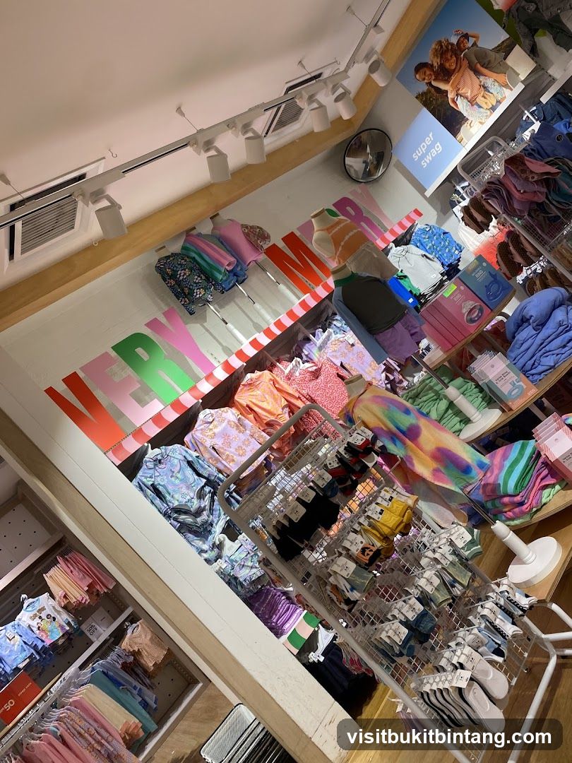 Clothing store interior with colorful apparel