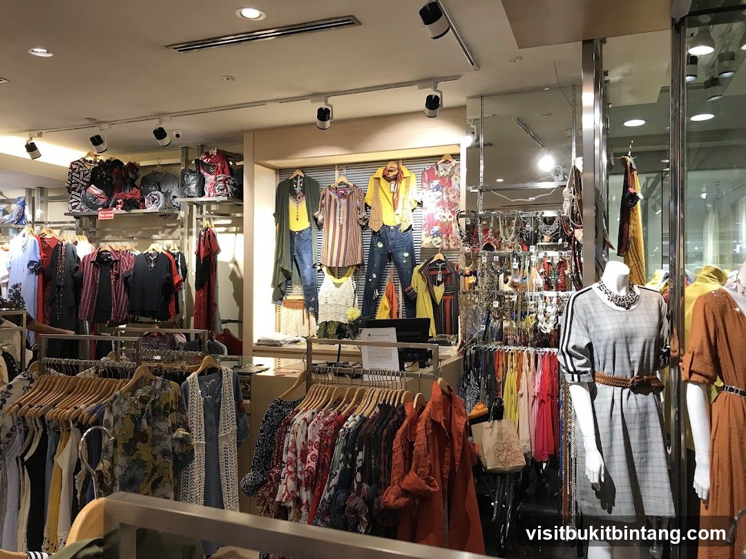 Clothing store interior with mannequins and apparel