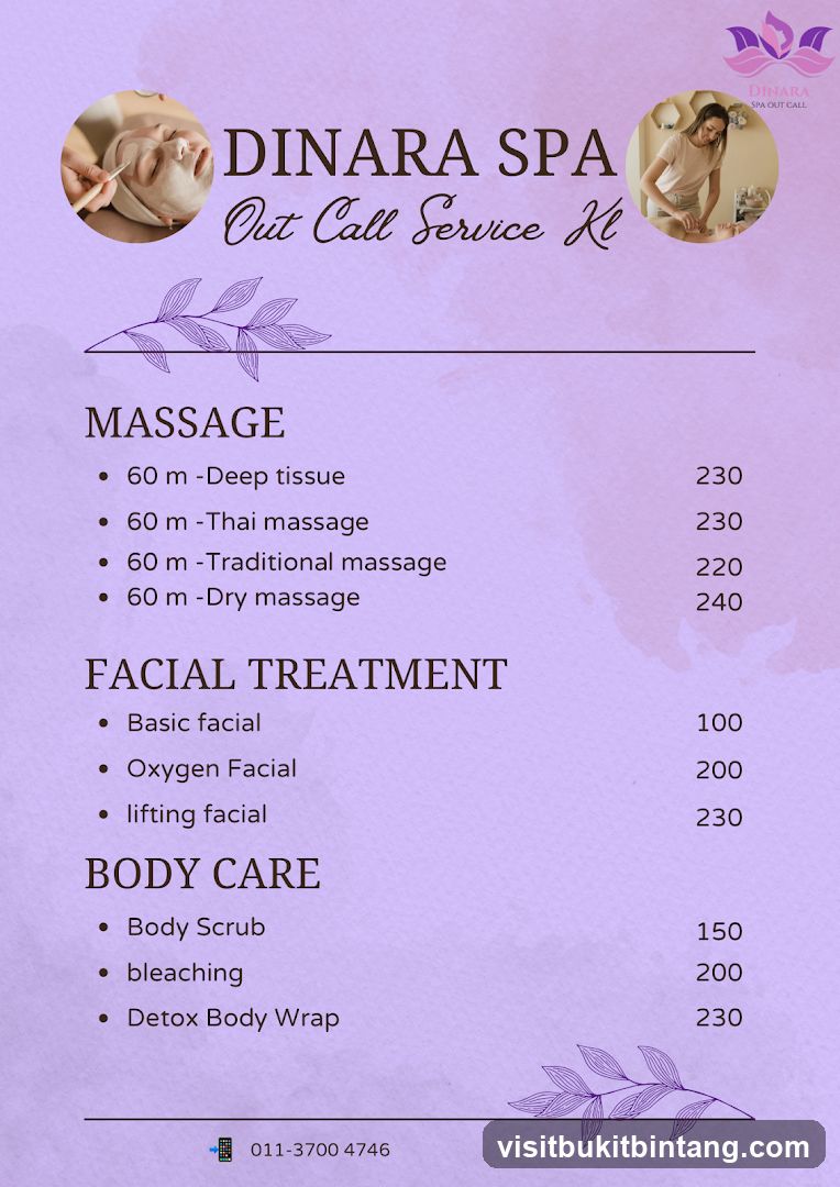 Dinara Spa Out Call Service Menu