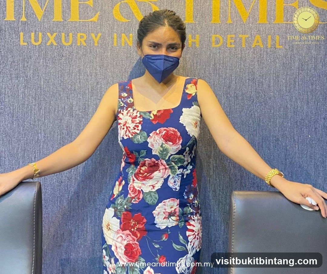 Woman in floral dress with mask