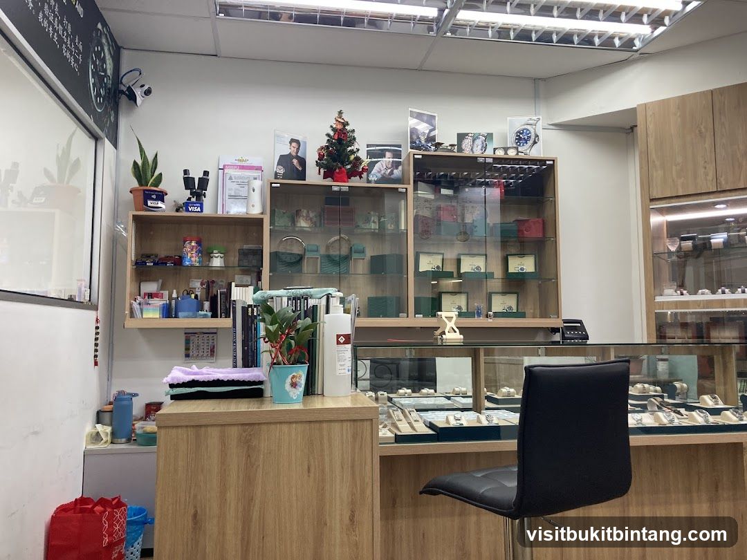 Watch store interior with display cases