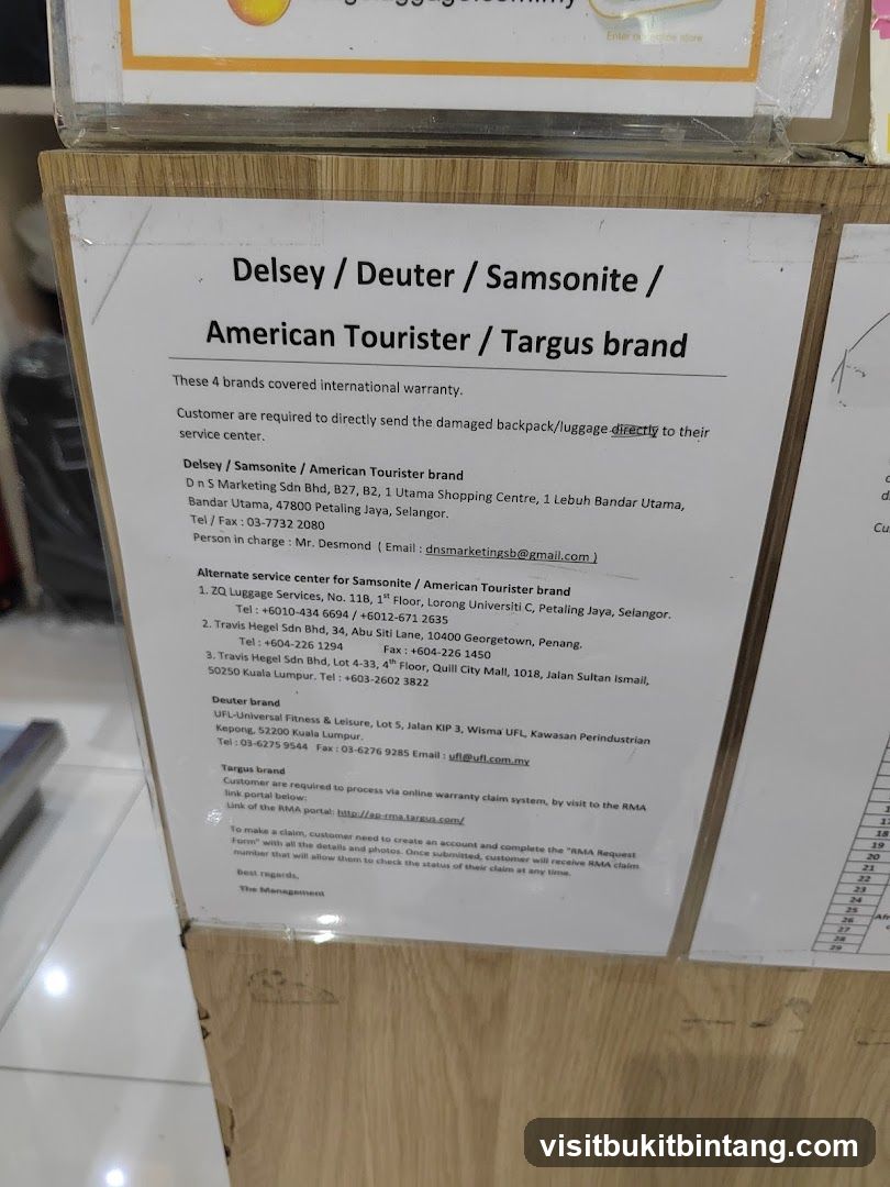 Warranty Information for Delsey, Deuter, Samsonite, and American Tourister Brands