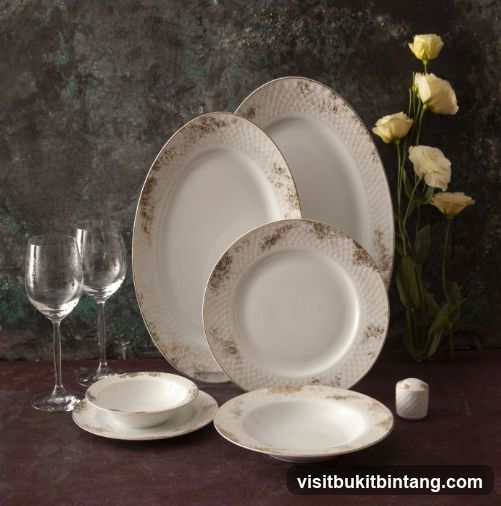 Dinnerware Set with Wine Glasses and Flowers
