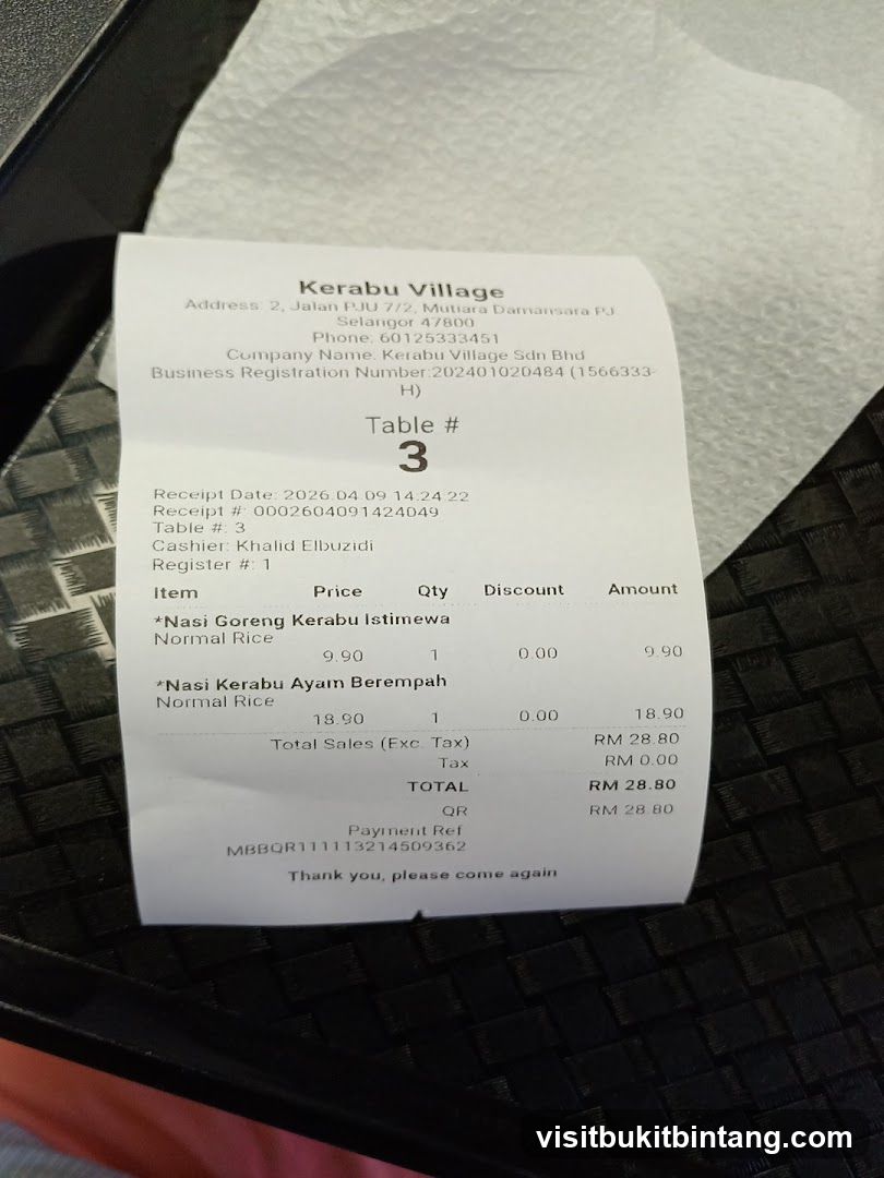 Kerabu Village Receipt