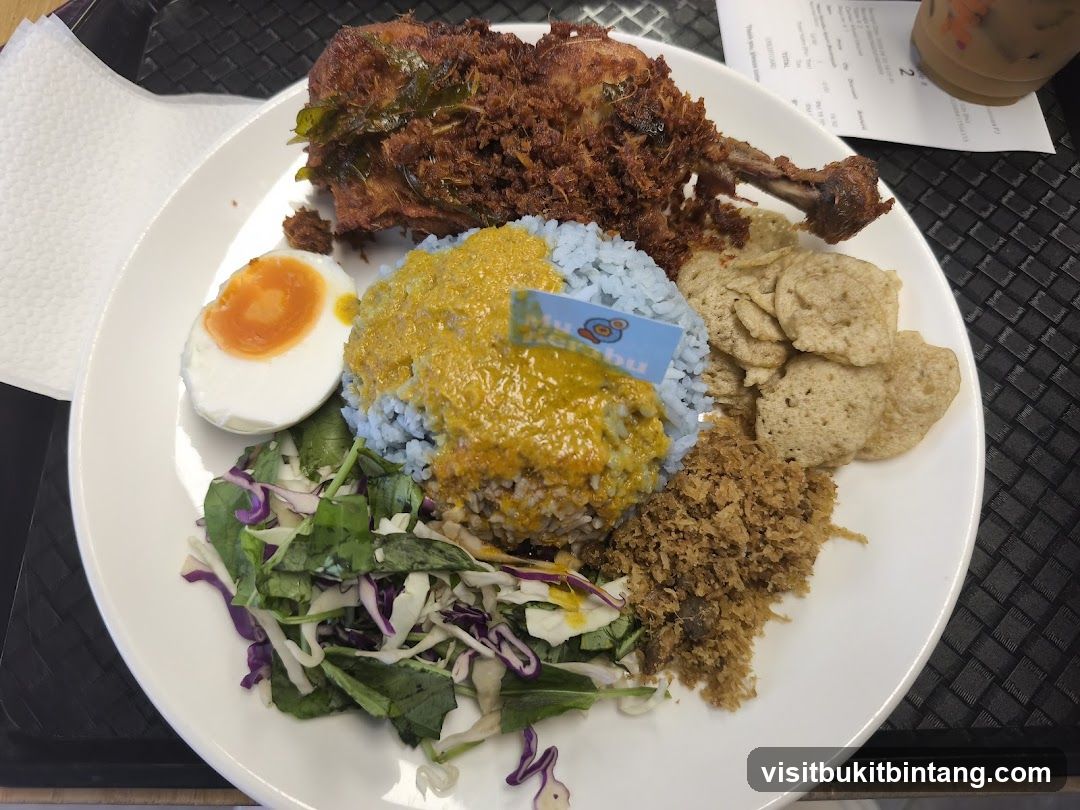 Nasi Kerabu with Fried Chicken