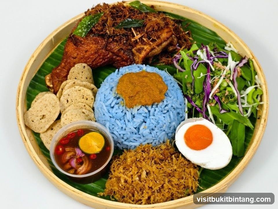 Nasi Kerabu with Fried Chicken