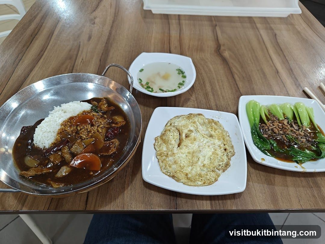 Meal with Rice, Vegetables, and Egg