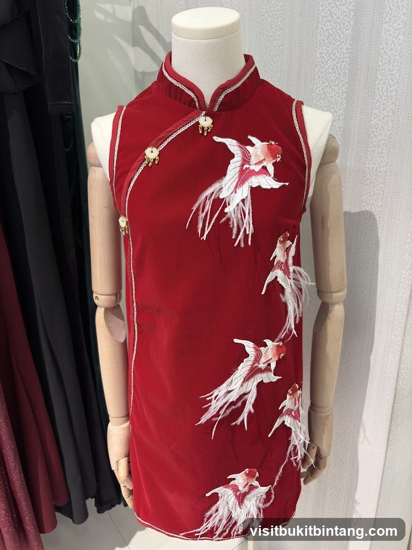 Red Cheongsam with Goldfish Embroidery