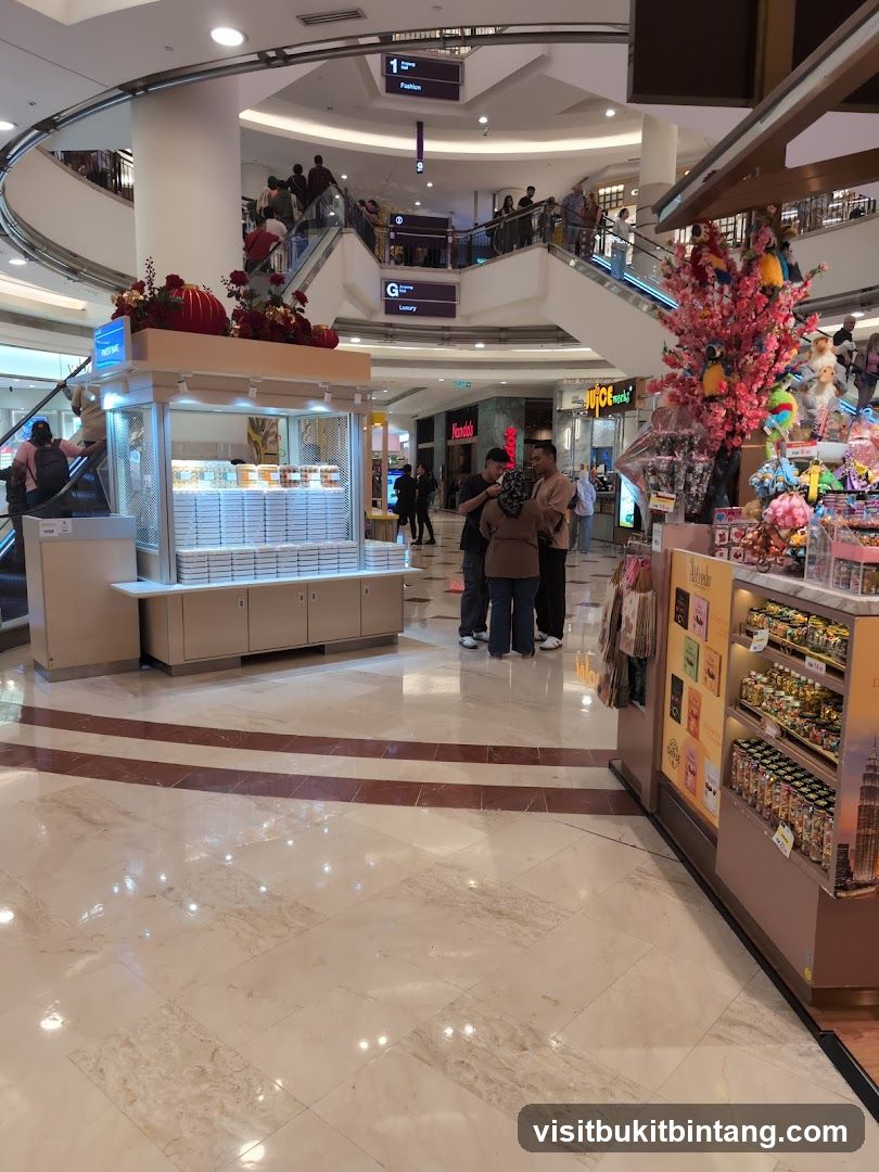 Mall Interior with Kiosks and Escalators
