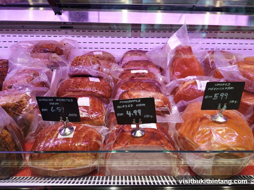 Hams in display case