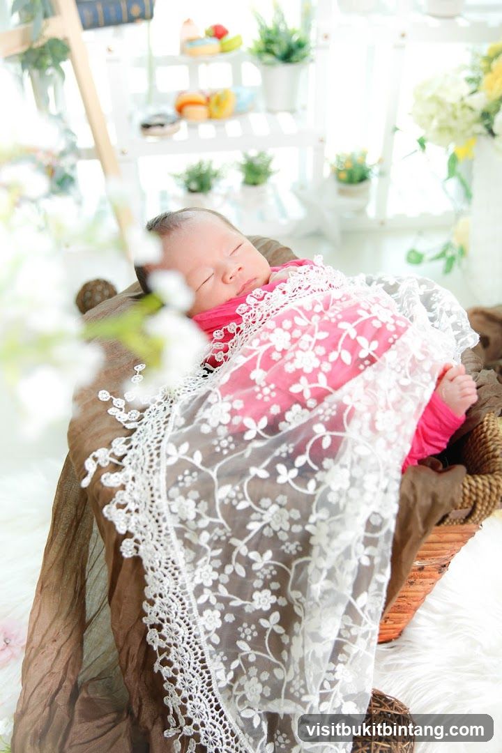 Newborn baby sleeping in a basket