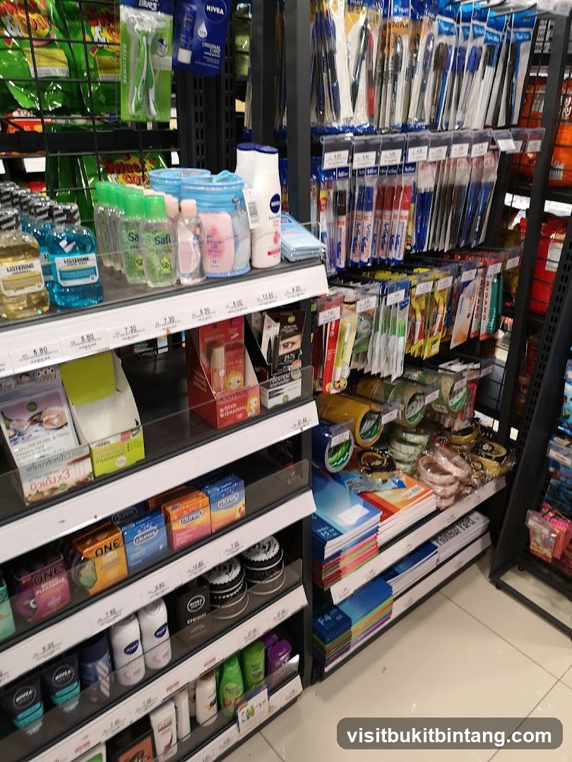 Store Shelves with Personal Care and Stationery Items
