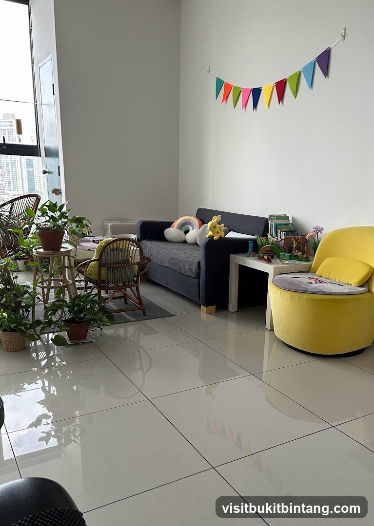 Living room with colorful decor