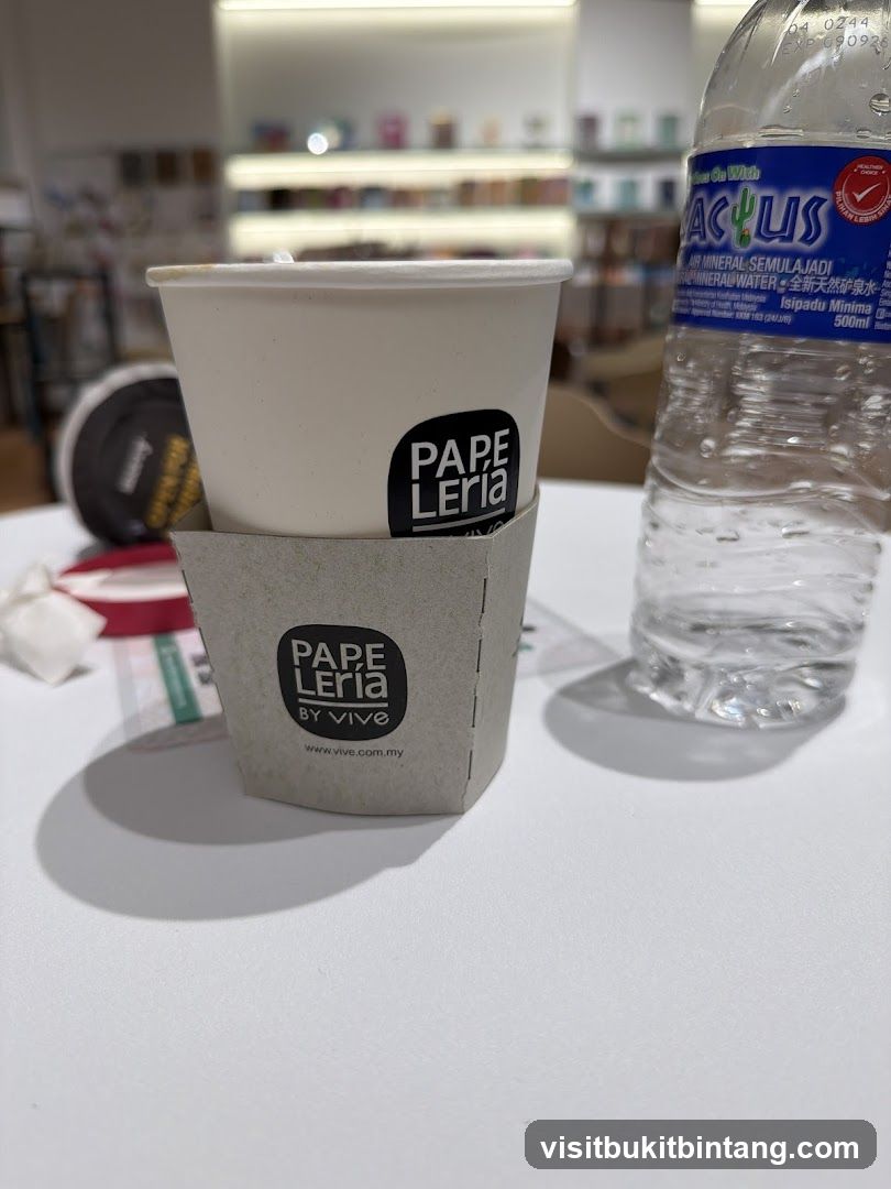 Coffee cup and water bottle