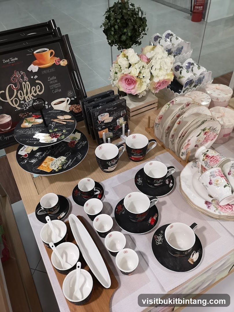 Coffee-themed tableware display