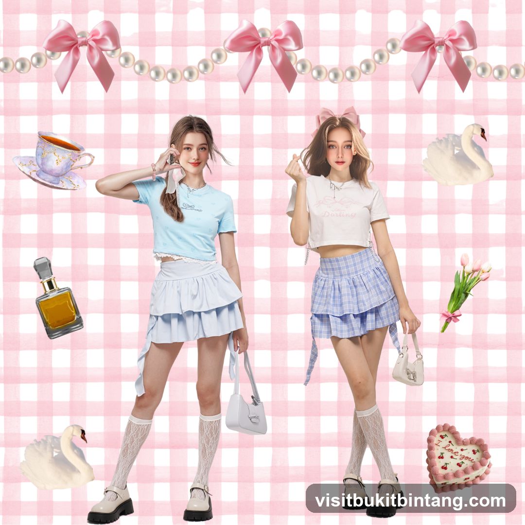 Two young women in pastel outfits