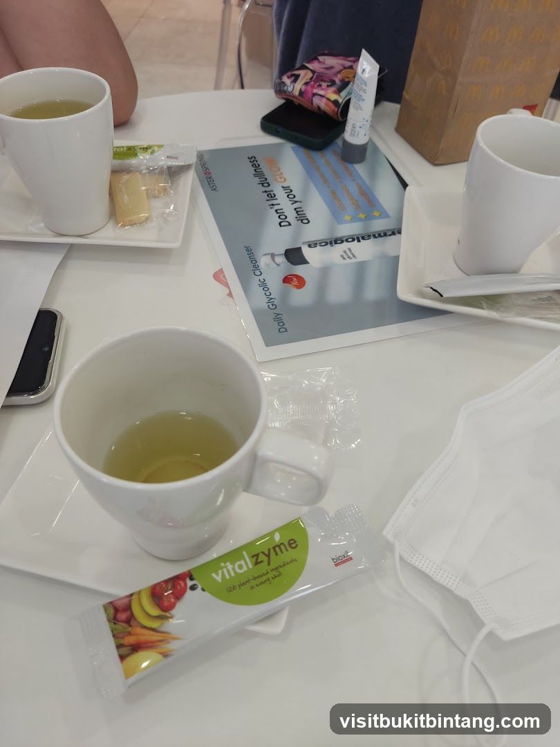 Table with drinks and skincare product