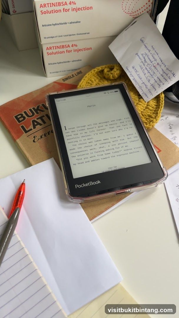 Desk with E-reader and Medical Supplies