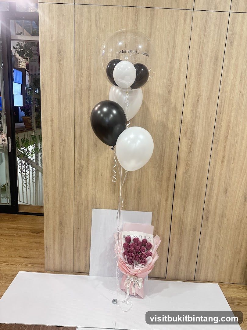 Birthday Balloons and Flower Bouquet