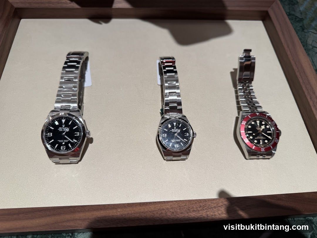 Three luxury watches on display