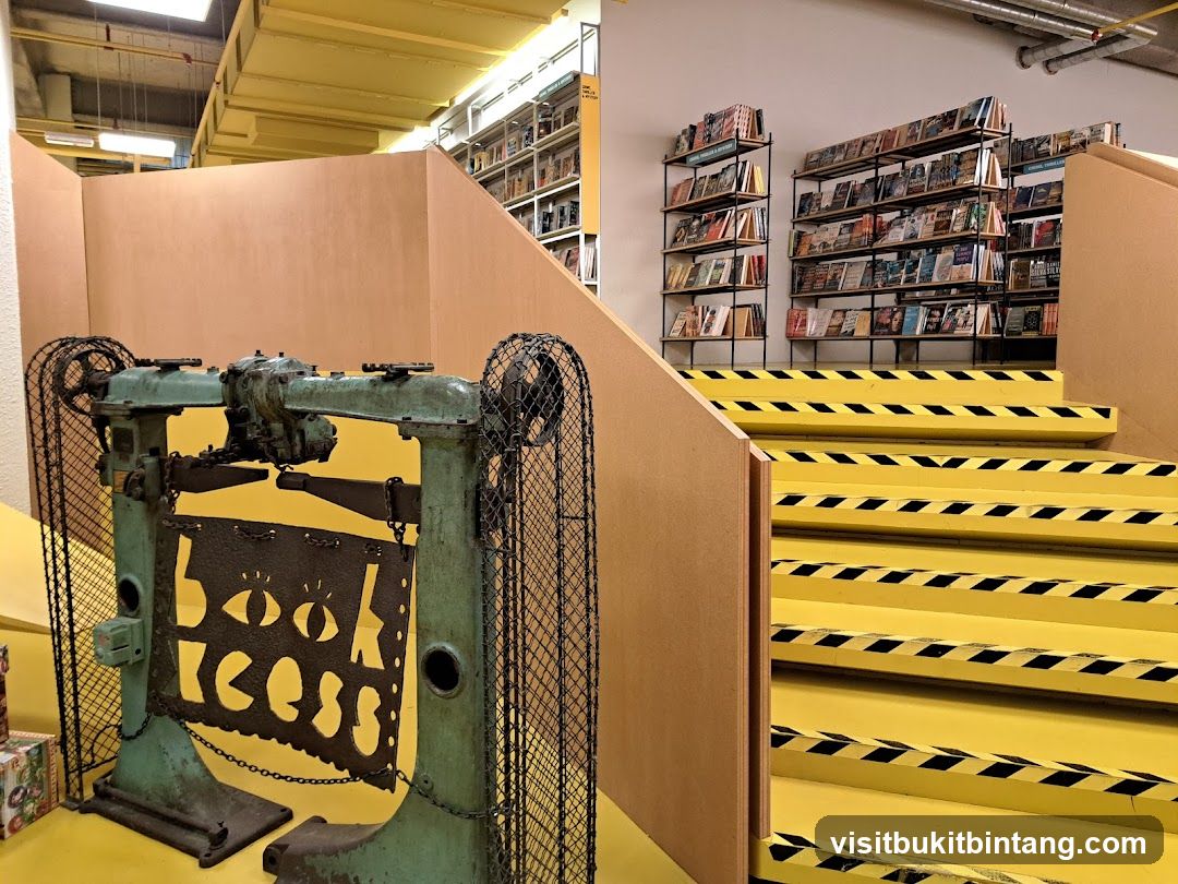 Bookstore Interior with Vintage Machine
